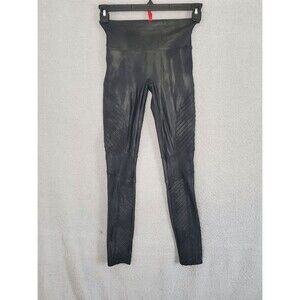 Spanx Women's Flux Leather Style # 14295 Black Mid Rise Moto Leggings Small S